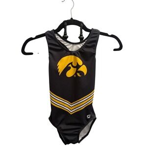 GK Elite Iowa Hawkeyes Girls Gymnastics Leotard Black Gold Herky the Hawk Logo